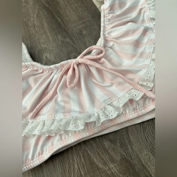 Well Dressed Wolf Go Wildling Pink Stripes 2 piece Swim Bikini, Girls Size 8,EUC